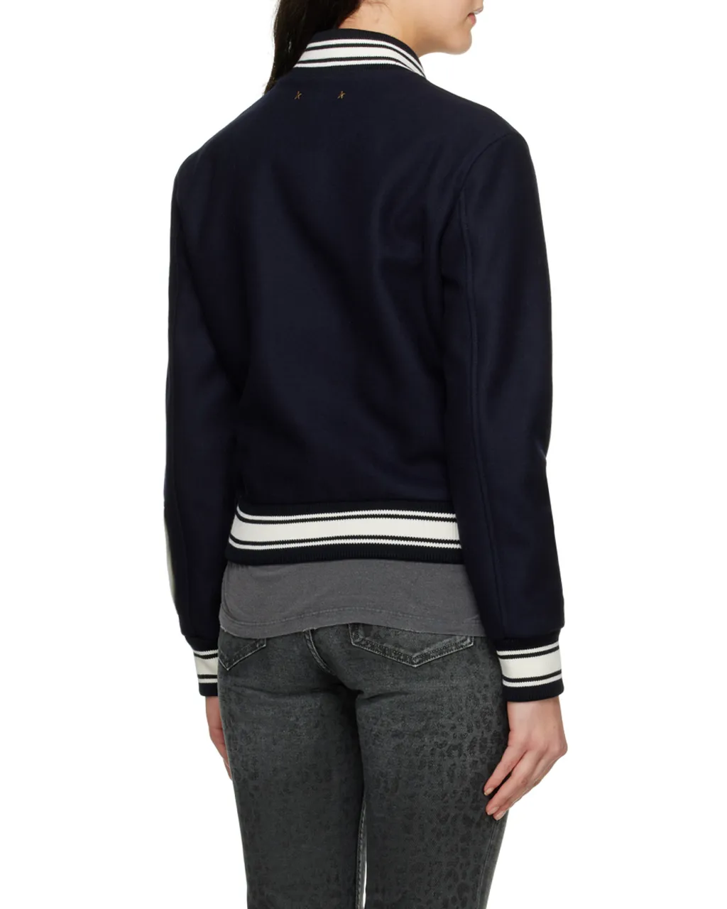 Logo Embroidered Striped Baseball Jacket
