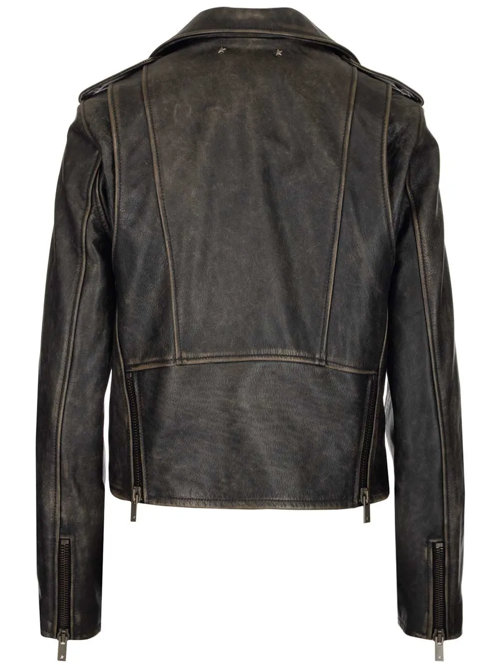Cracked Effect Leather Biker Jacket