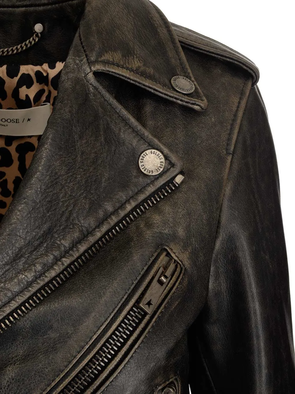 Cracked Effect Leather Biker Jacket