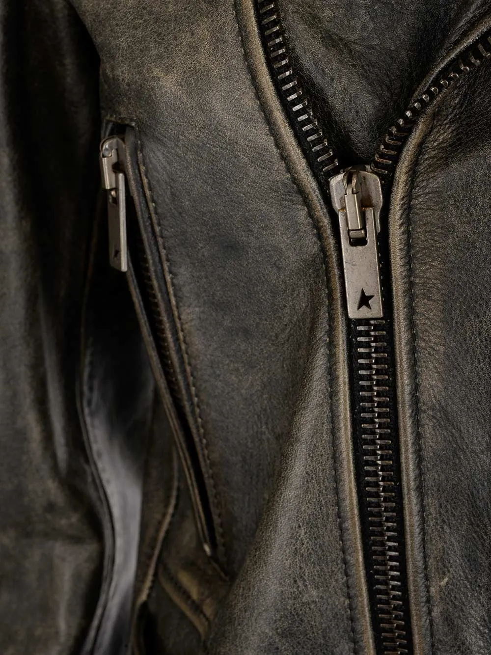 Cracked Effect Leather Biker Jacket