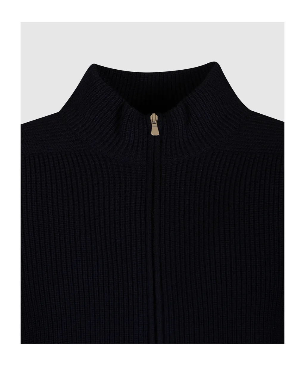 Long-Sleeved Zip-Up Ribbed Cardigan