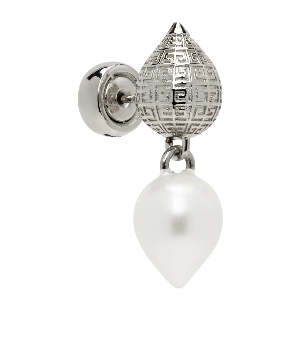 G Stud Earring In Metal With Pearl