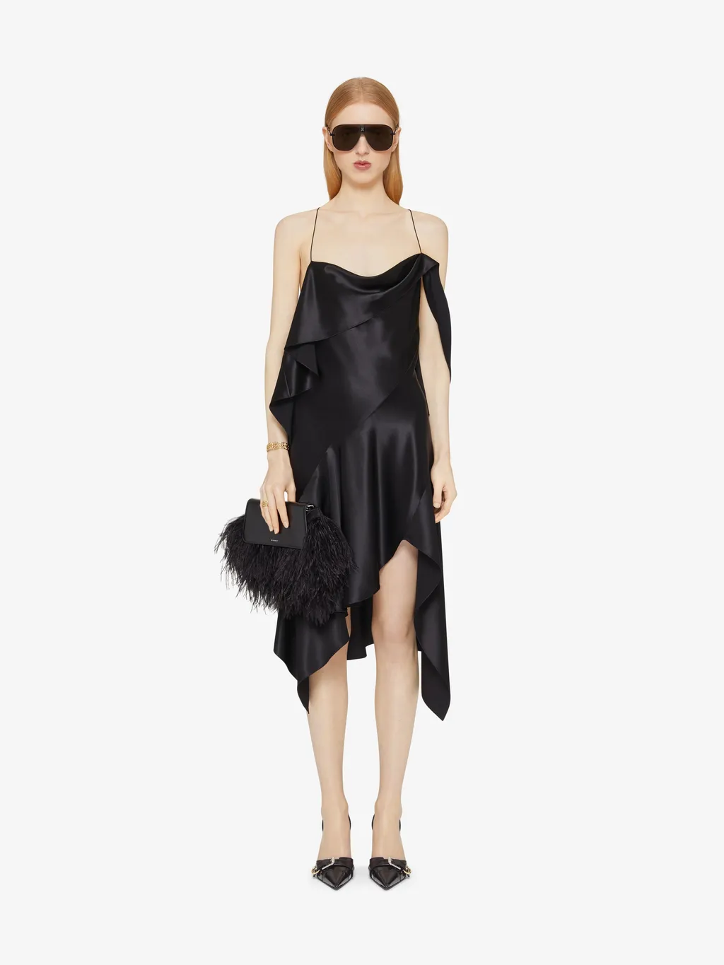 Asymmetric Draped Dress In Satin