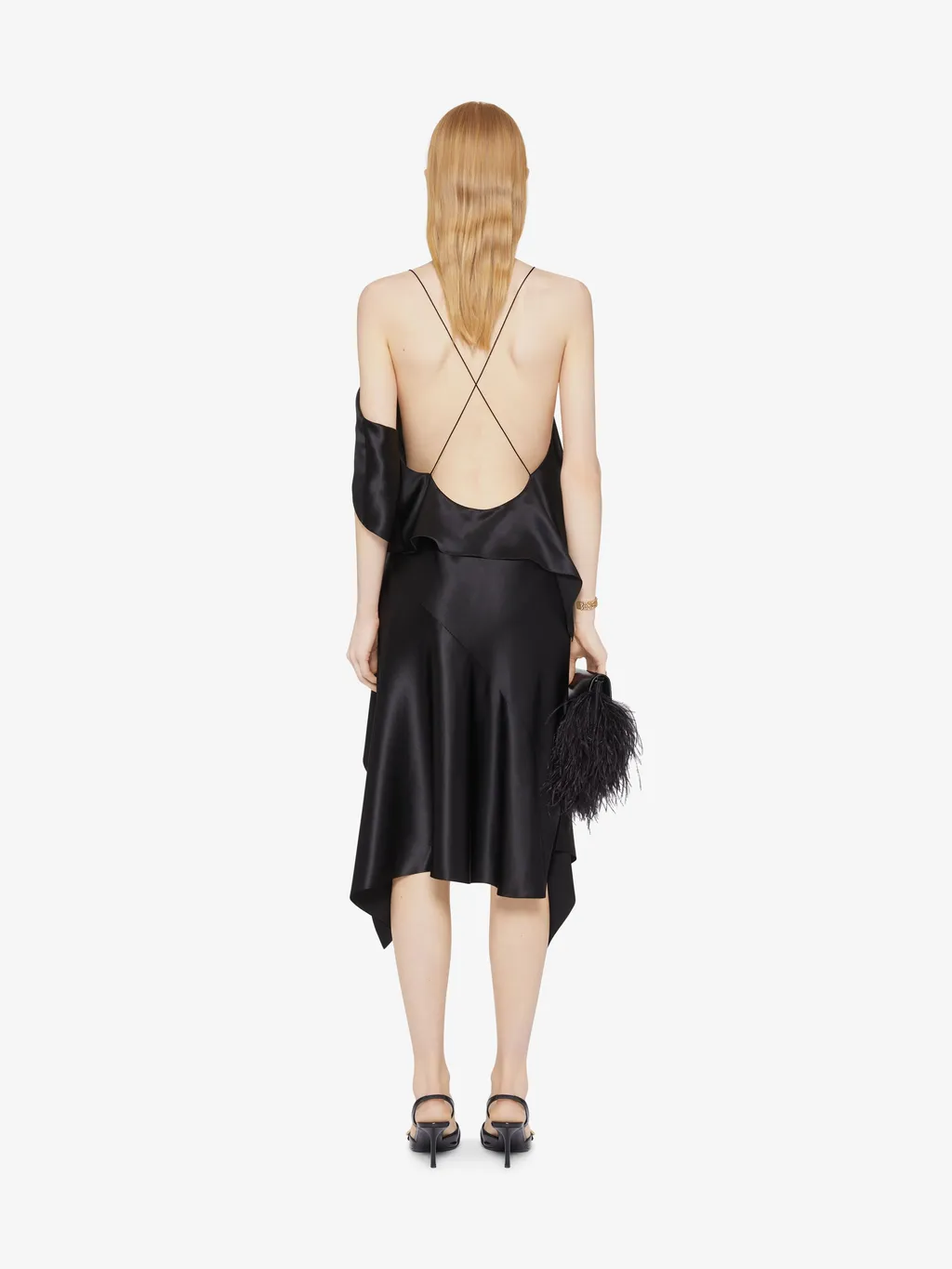 Asymmetric Draped Dress In Satin