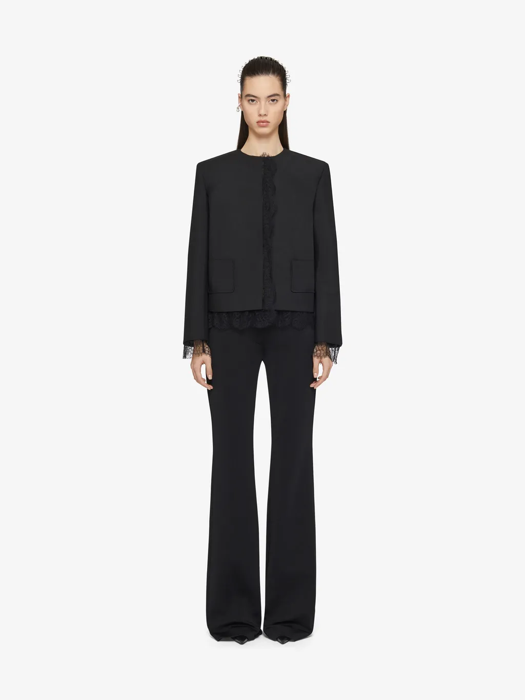 Jacket In Wool And Mohair With Lace
