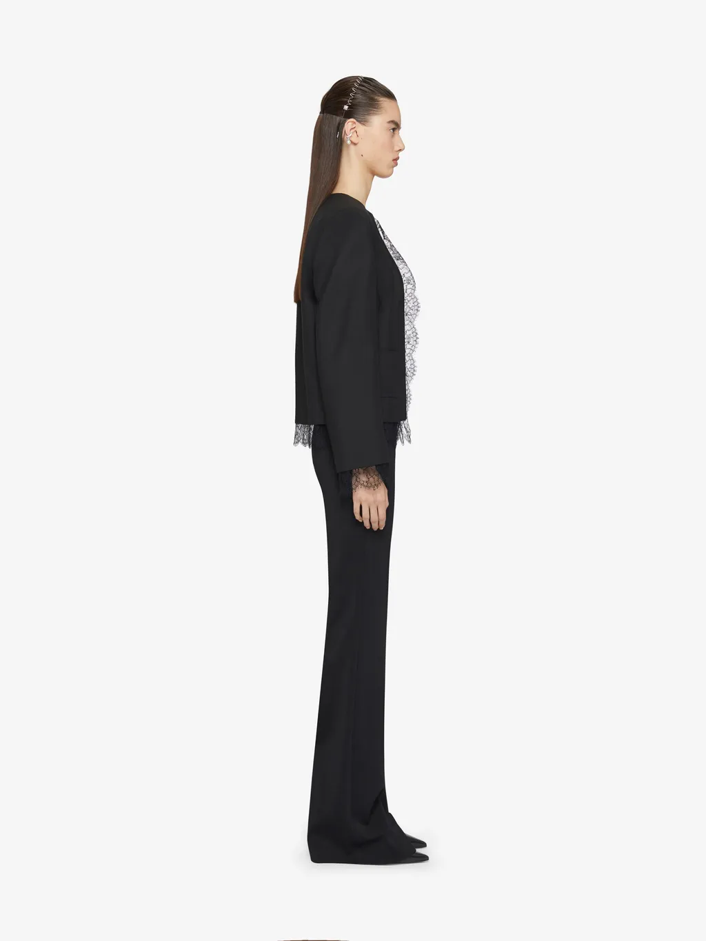 Jacket In Wool And Mohair With Lace