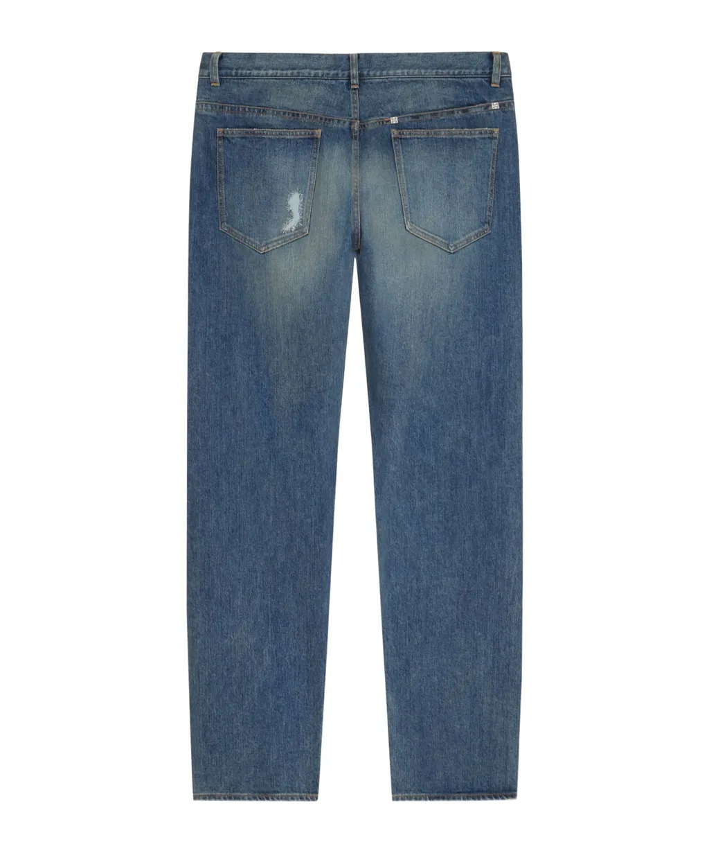Logo Plaque Distressed Straight-Leg Jeans