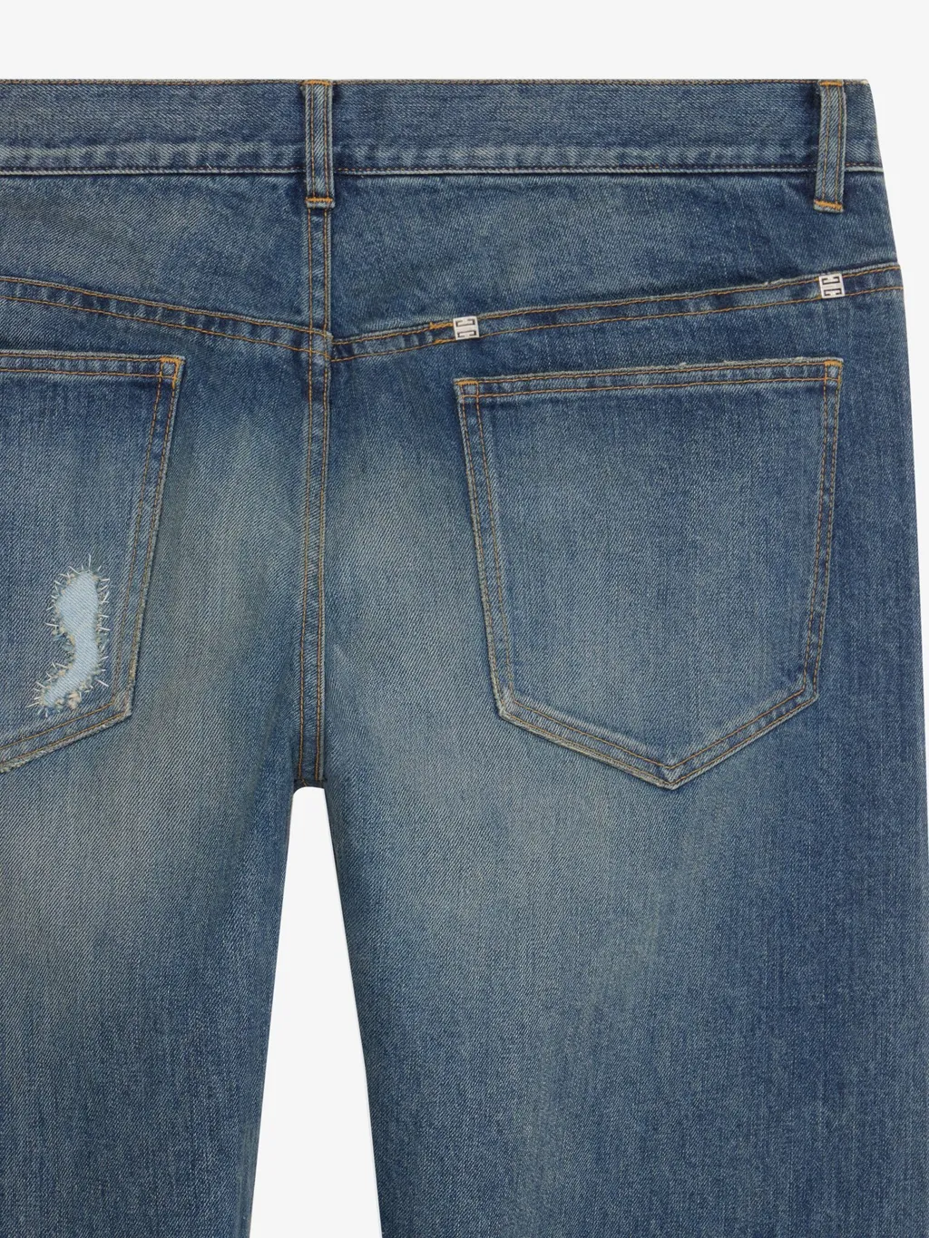 Logo Plaque Distressed Straight-Leg Jeans