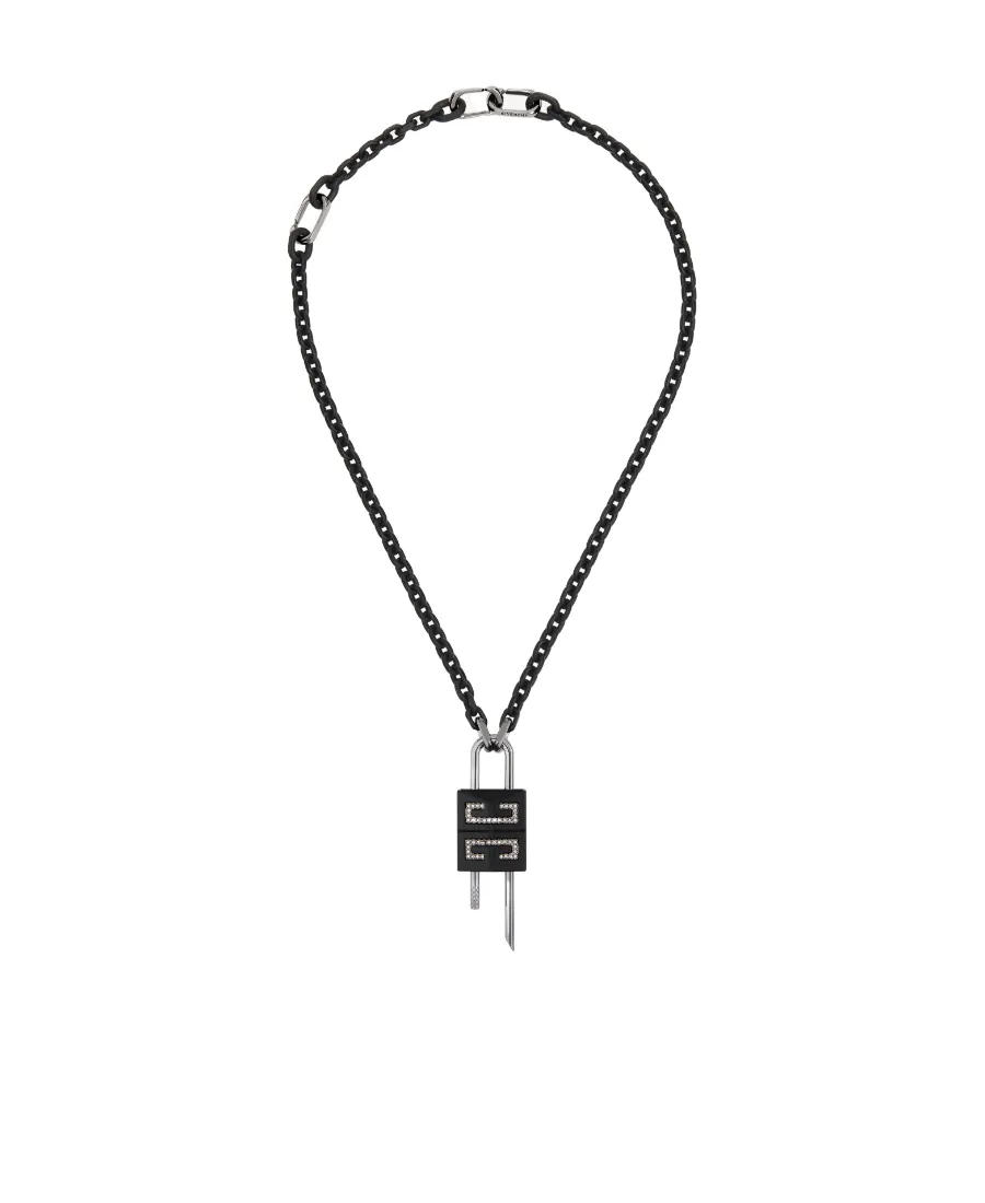 Small Lock Necklace In Metal With Crystals