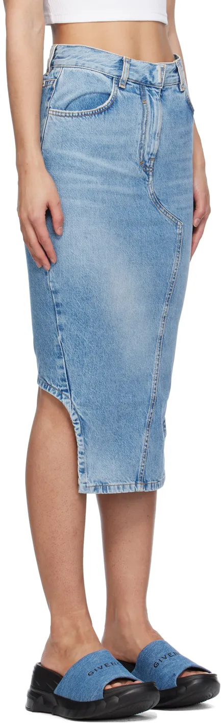 Asymmetric Denim Midi Skirt
