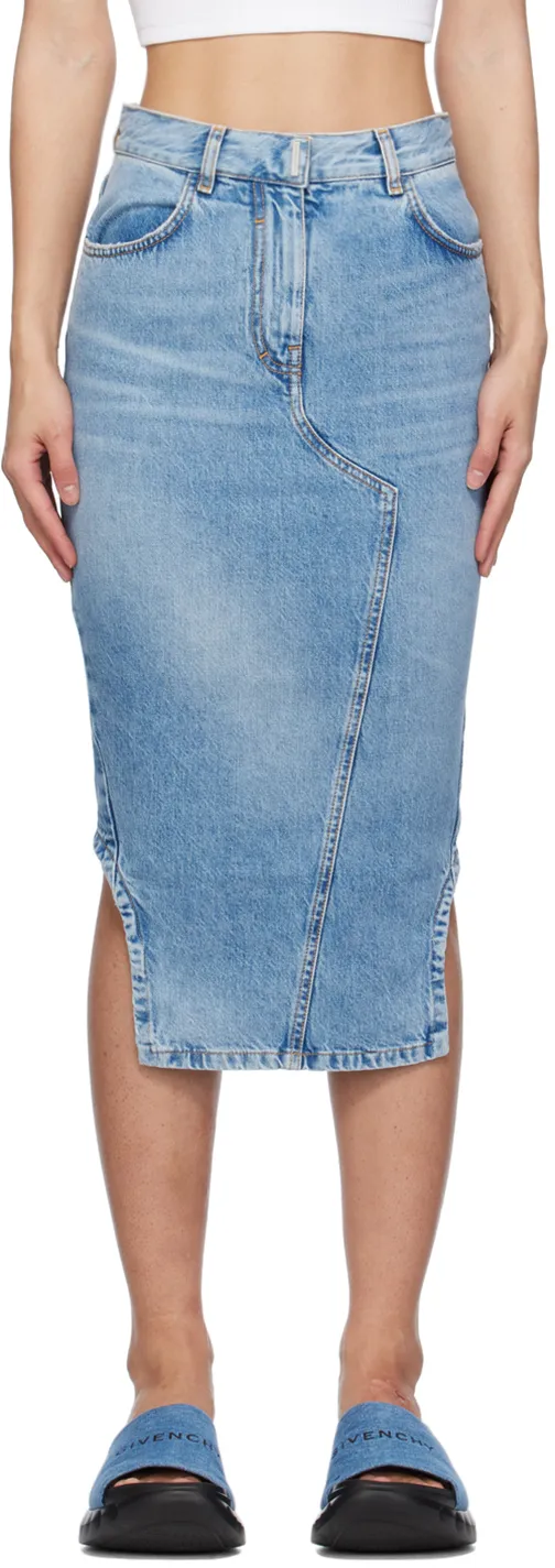 Asymmetric Denim Midi Skirt