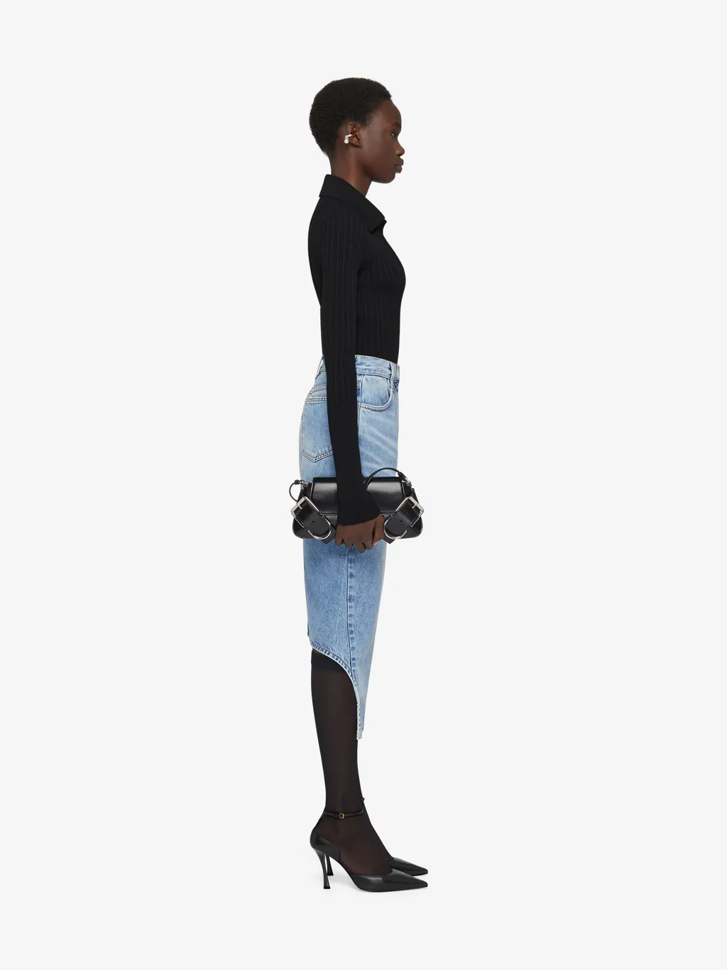 Asymmetric Denim Midi Skirt