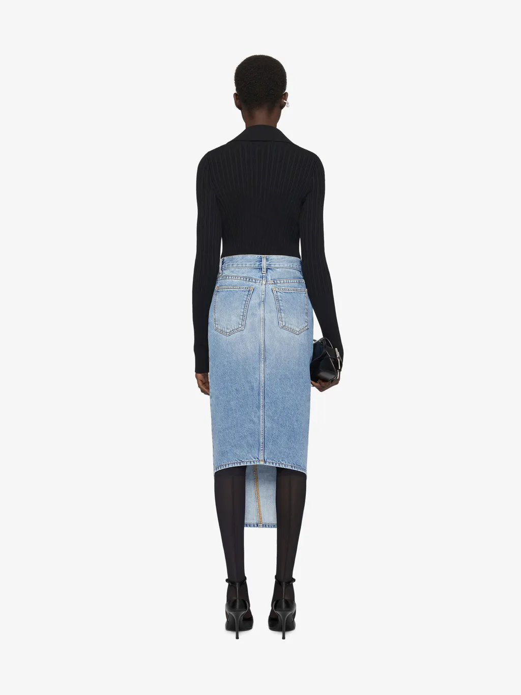 Asymmetric Denim Midi Skirt