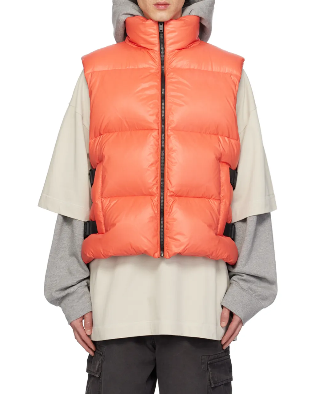 Sleeveless Puffer Jacket With Buckles