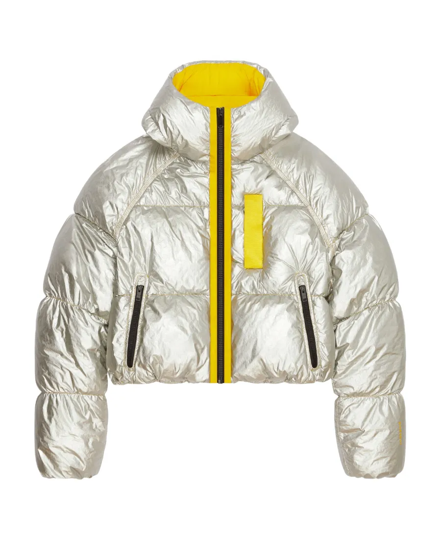 Laminated Hooded Zip-Up Puffer Jacket