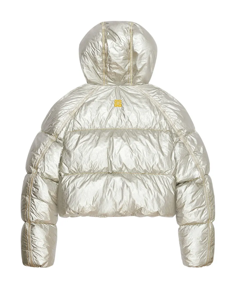 Laminated Hooded Zip-Up Puffer Jacket