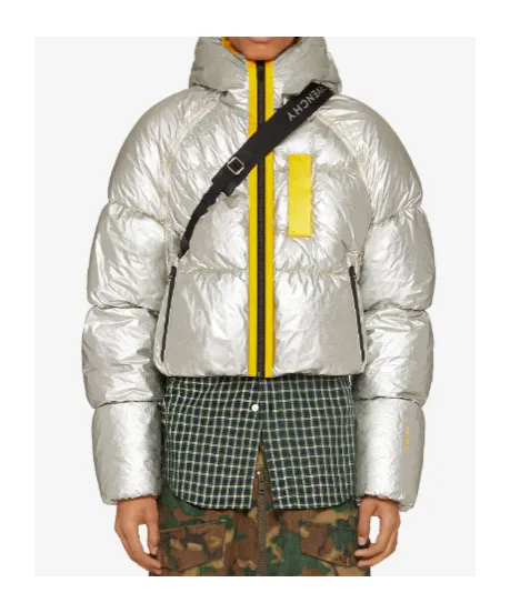 Laminated Hooded Zip-Up Puffer Jacket