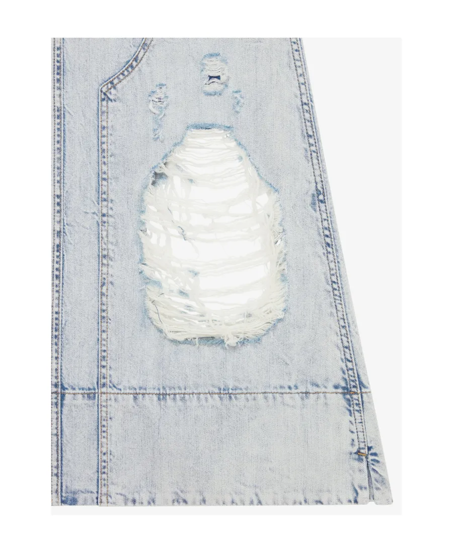 Destroyed-Effect Midi Denim Skirt