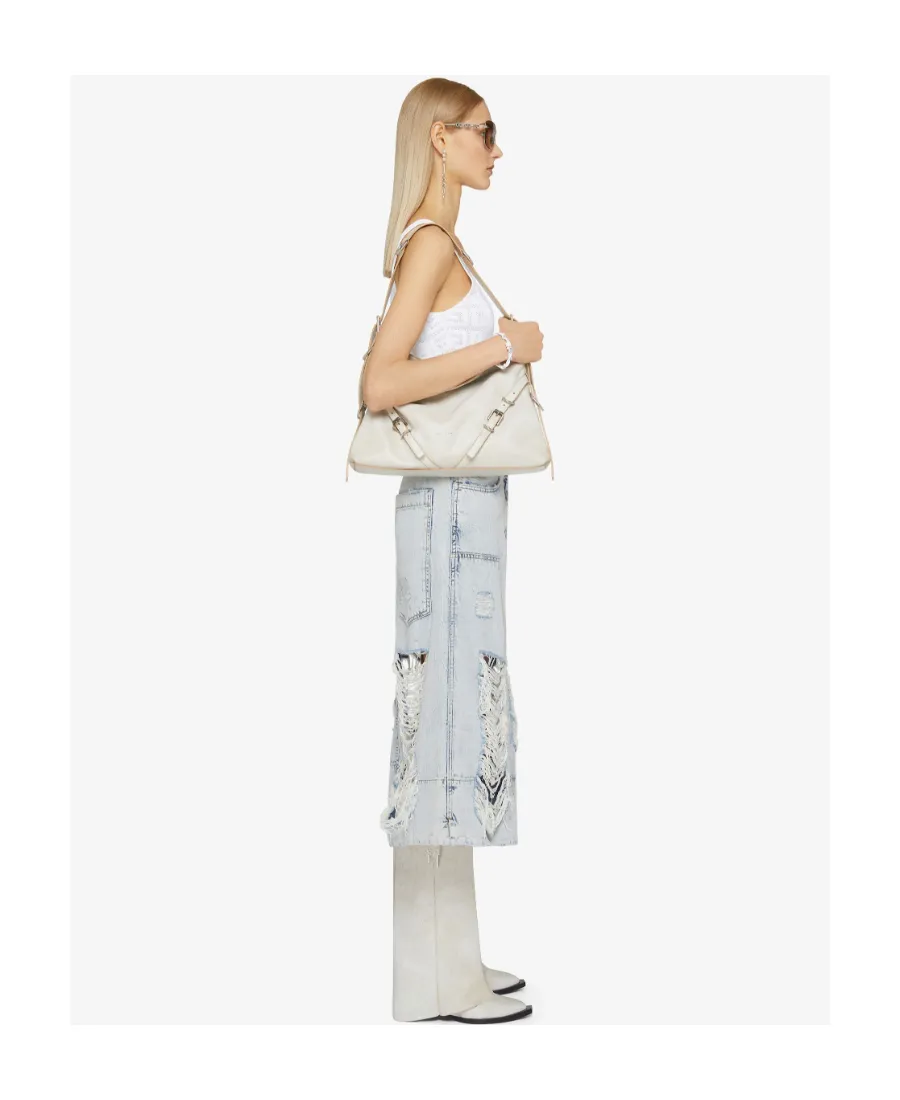 Destroyed-Effect Midi Denim Skirt