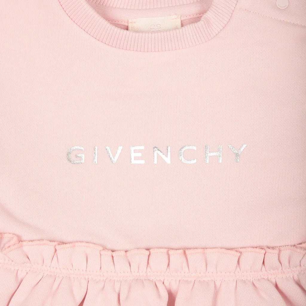 Logo Printed Ruffled Cuff Dress