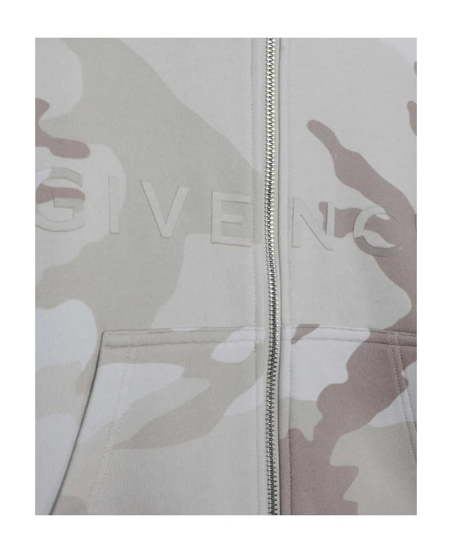 Camouflage Printed Zipped Long-Sleeved Hoodie