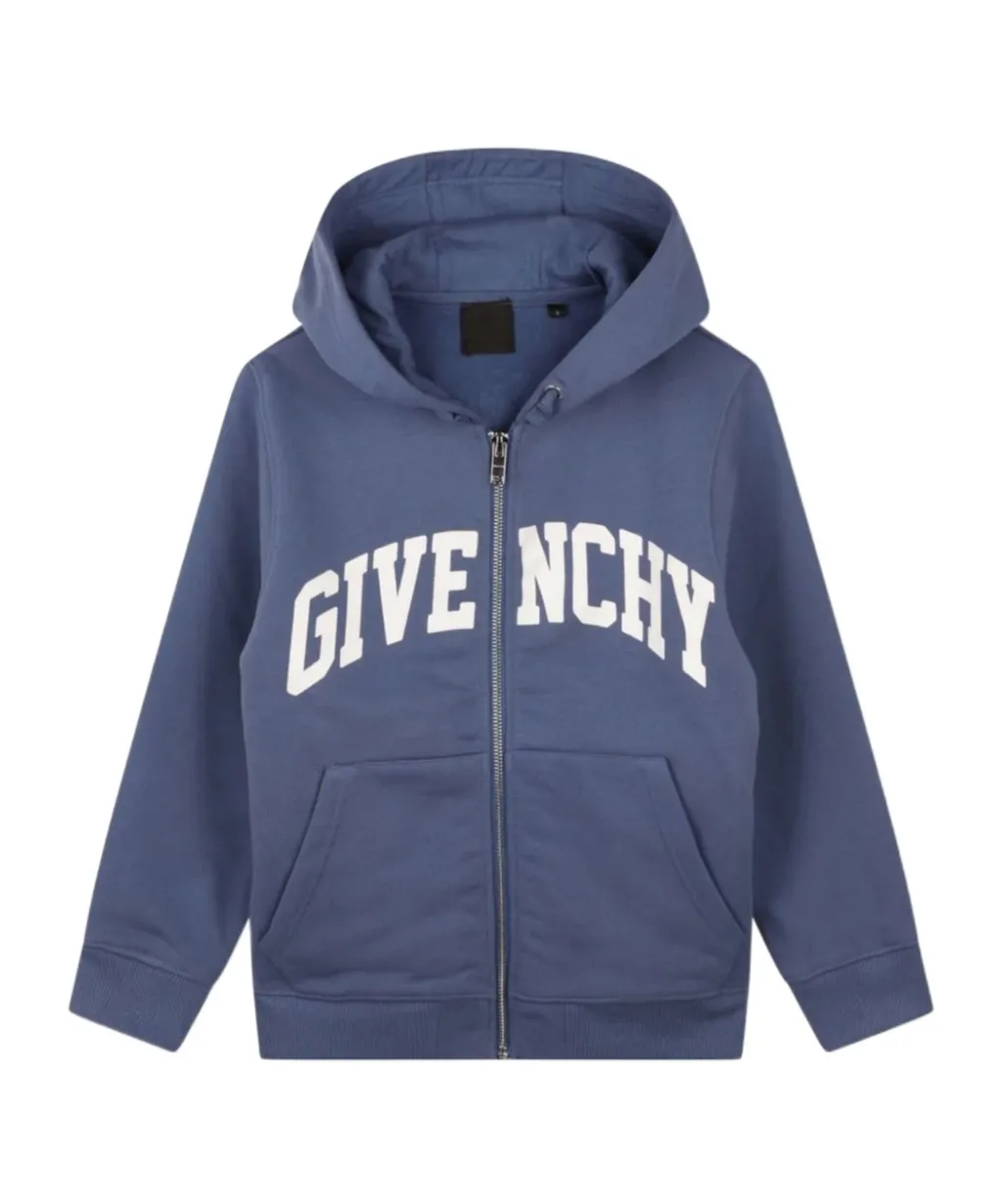 Logo-Printed Zip-Up Drawstring Hoodie