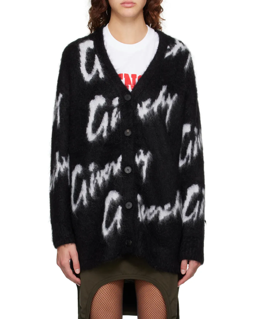 Cardigan In All-Over Givenchy Intarsia Mohair And Wool