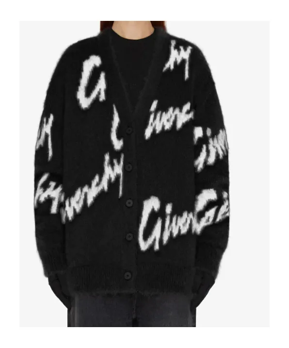 Cardigan In All-Over Givenchy Intarsia Mohair And Wool