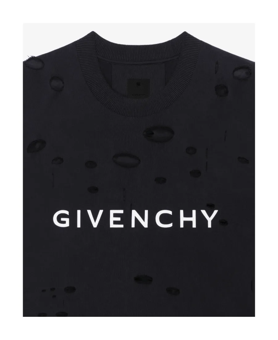 Logo Printed Distressed Crewneck Sweatshirt