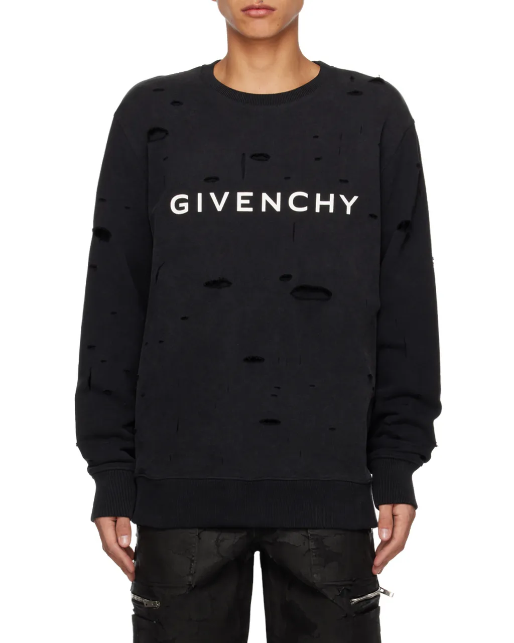 Logo Printed Distressed Crewneck Sweatshirt