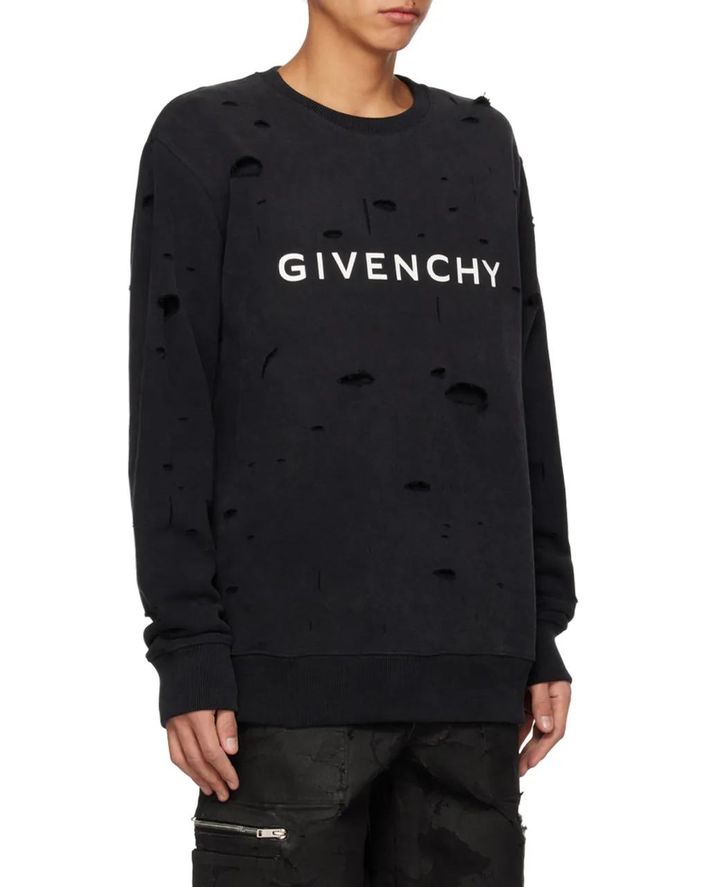 Logo Printed Distressed Crewneck Sweatshirt