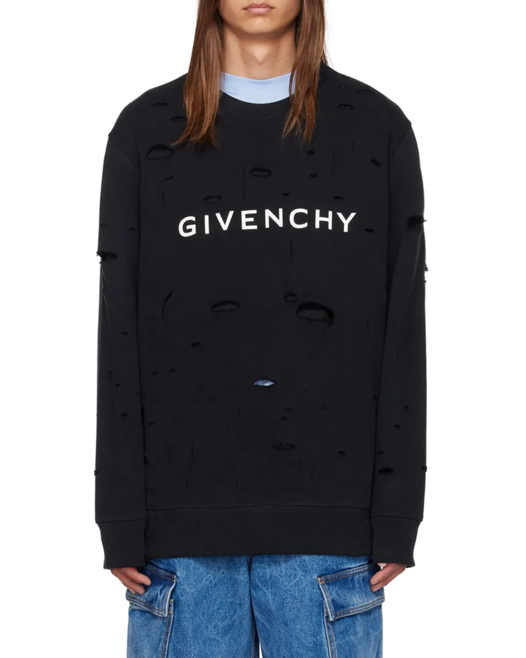 Logo Printed Distressed Crewneck Sweatshirt