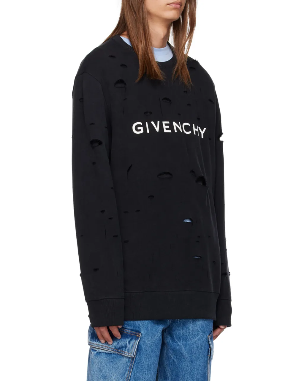 Logo Printed Distressed Crewneck Sweatshirt