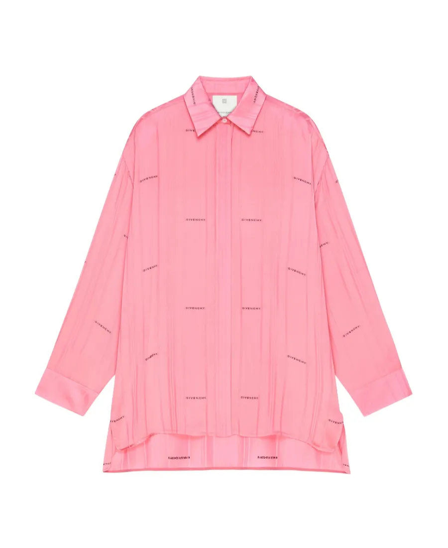 Satin Oversized Logo Printed Shirt