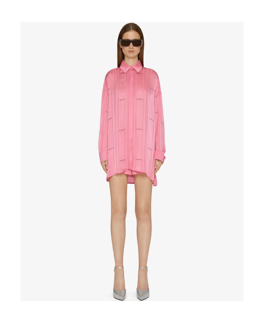Satin Oversized Logo Printed Shirt