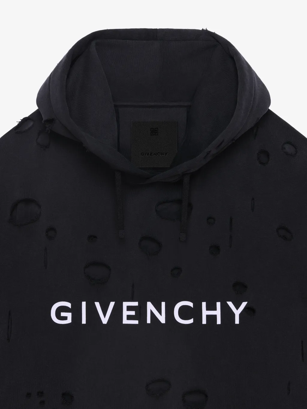 Distressed Logo Printed Drawstring Hoodie