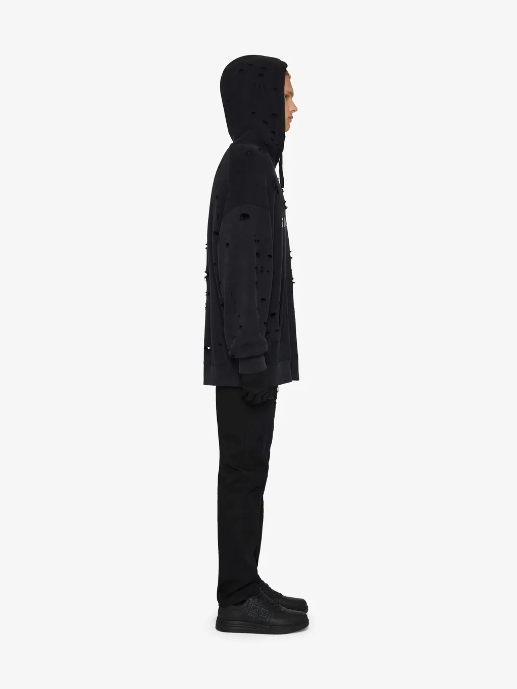 Distressed Logo Printed Drawstring Hoodie