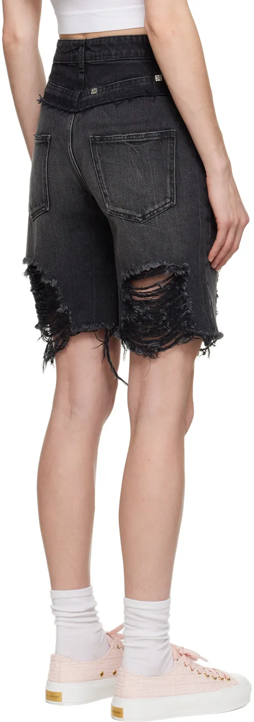 Logo-Detailed Distressed Denim Shorts