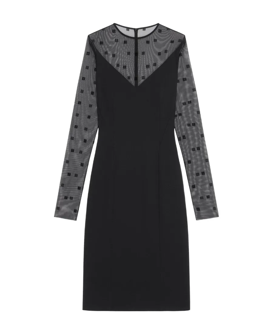 V-Neck Sheer Monogrammed Midi Dress