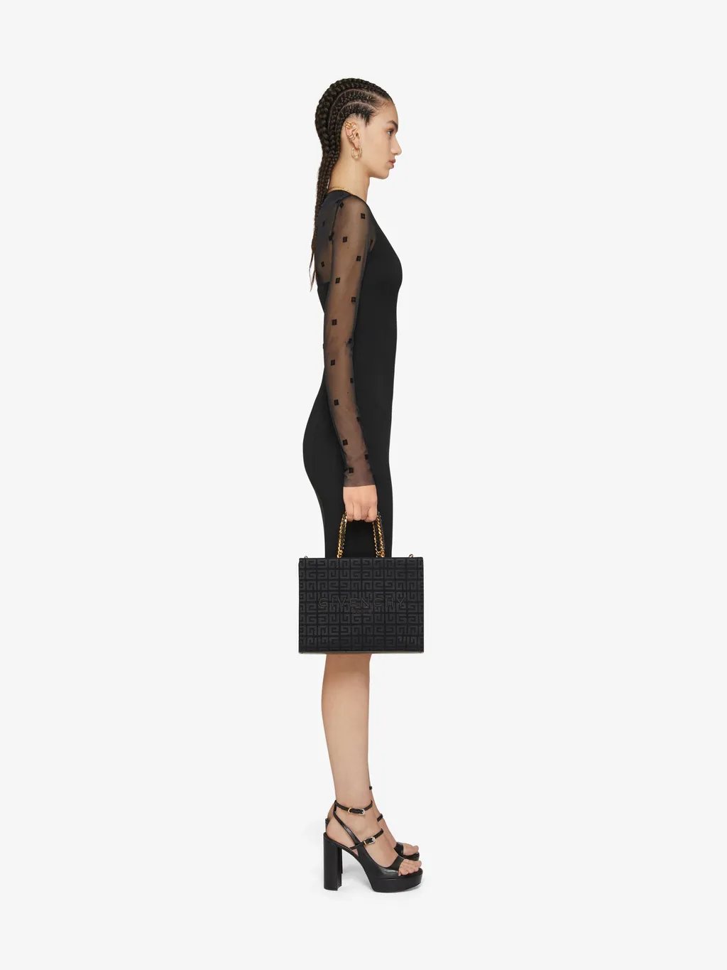 V-Neck Sheer Monogrammed Midi Dress