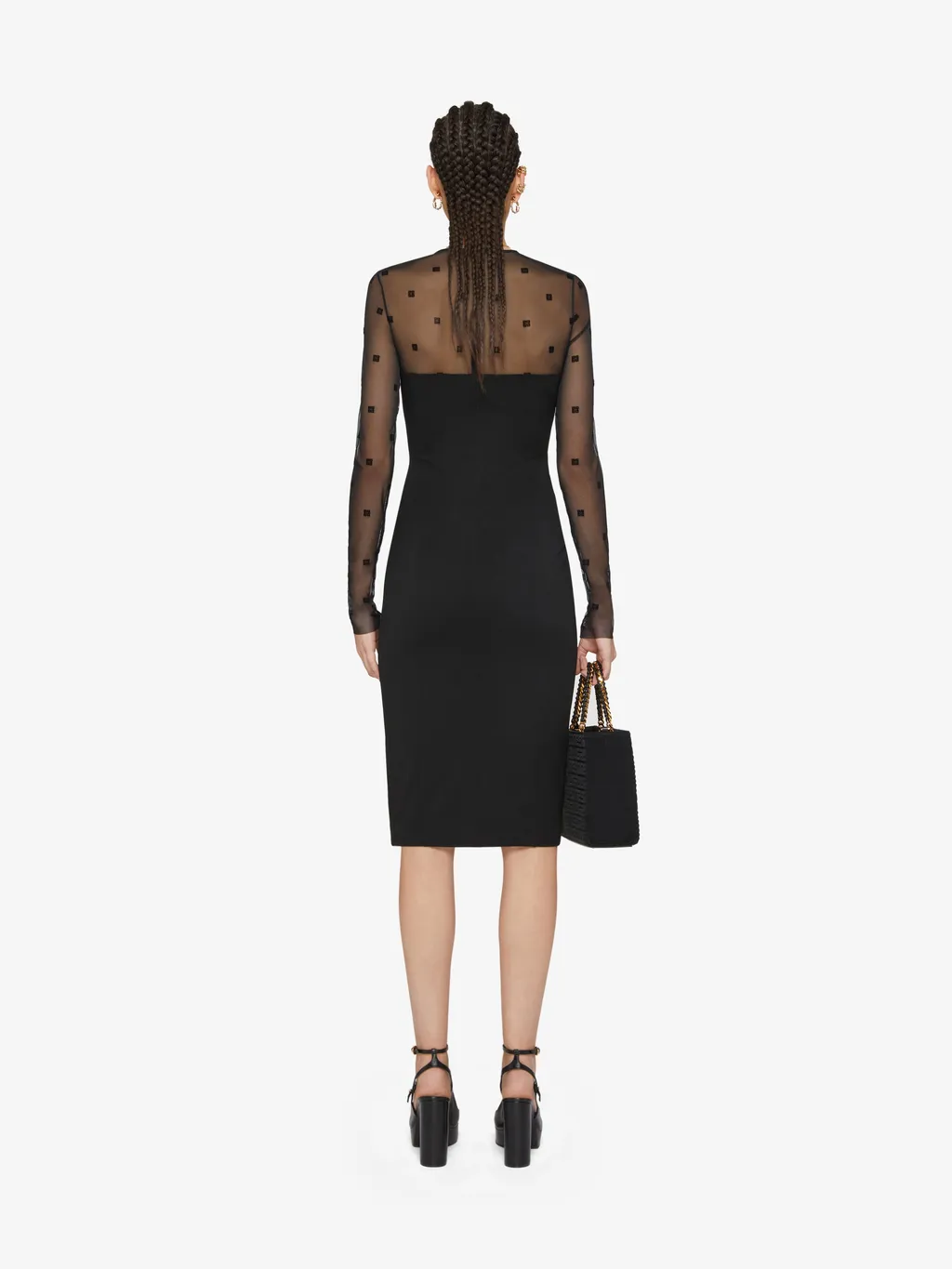 V-Neck Sheer Monogrammed Midi Dress