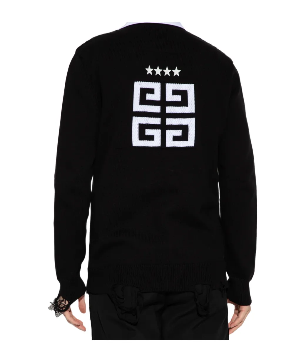Logo Embroidered V-Neck Buttoned Cardigan