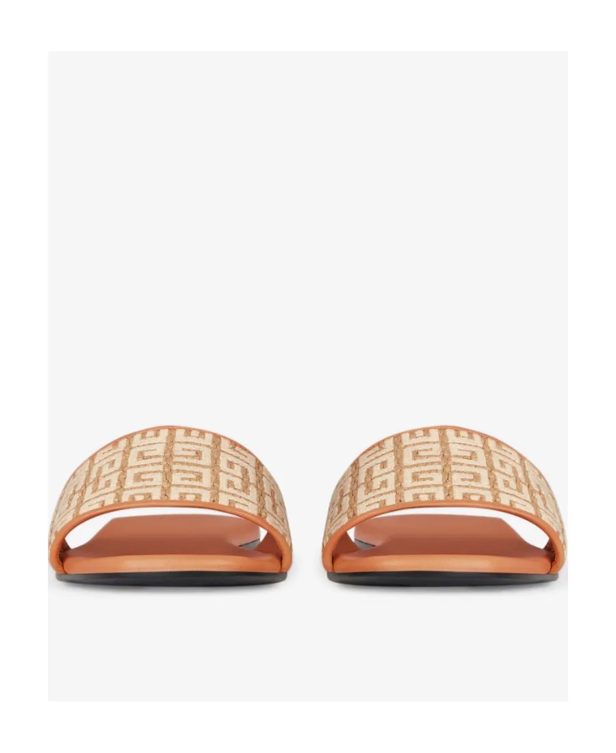 Flat Sandals In 4G Embroidered Raffia