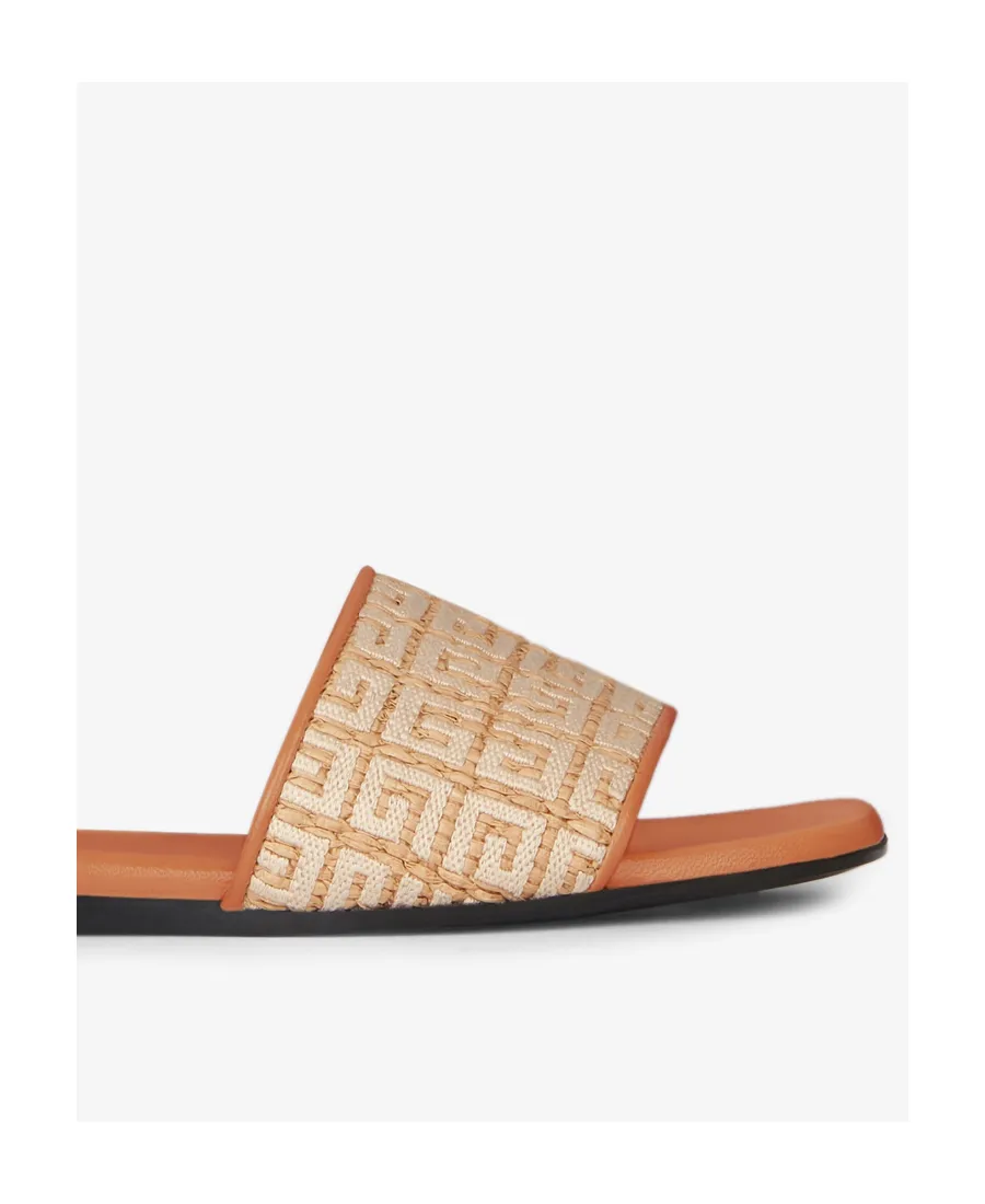 Flat Sandals In 4G Embroidered Raffia