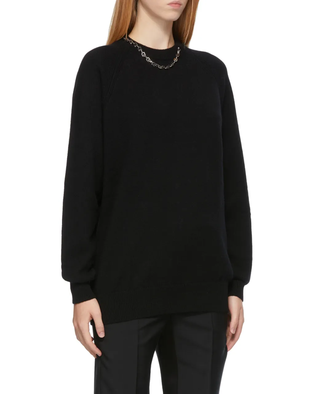 Sweater In Cashmere With Chain Collar