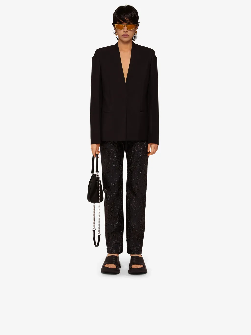 Collarless Single-Breasted Jacket