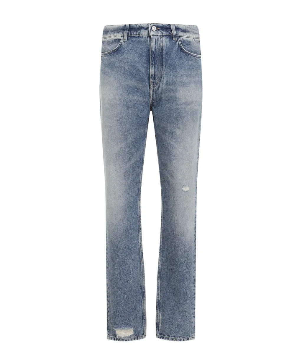Logo Embroidered Distressed Jeans