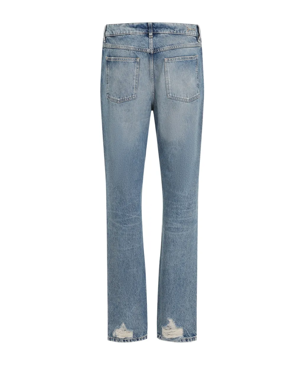 Logo Embroidered Distressed Jeans