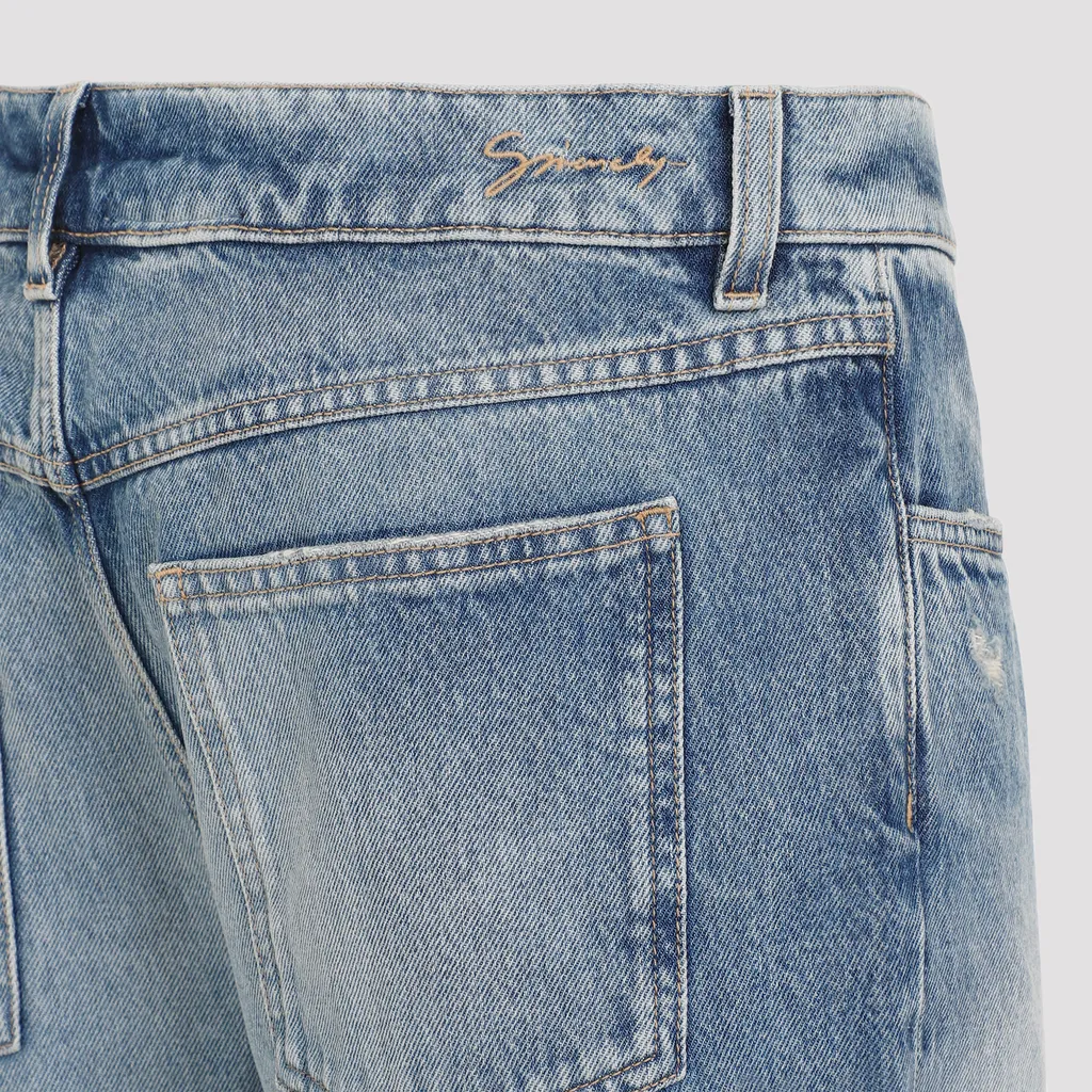 Logo Embroidered Distressed Jeans