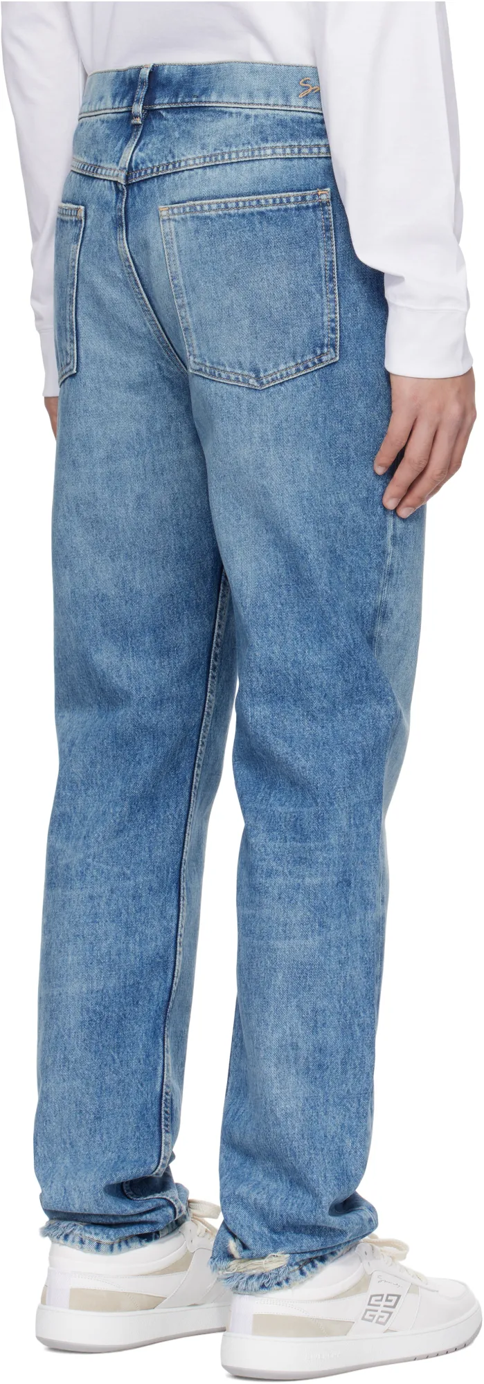 Logo Embroidered Distressed Jeans